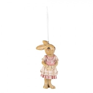 Závěsná dekorace králičí slečna v sukni s brašnou – 4x4x11 cm