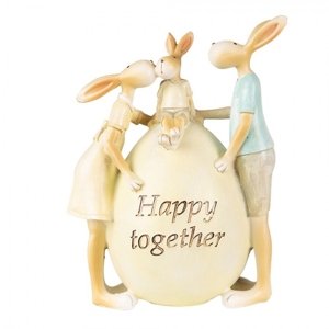 Velikonoční dekorace králíčci u vajíčka Happy together – 13x9x17 cm