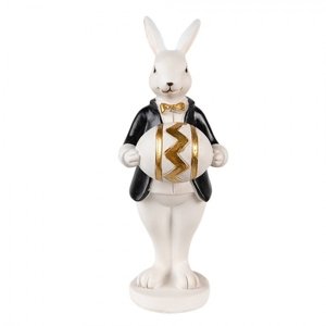 Velikonoční dekorace králík v kabátku držící vajíčko – 6x6x15 cm