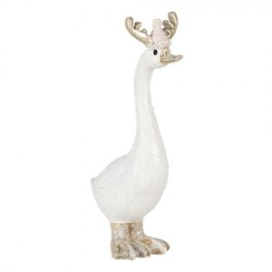 Bílá vánoční dekorativní socha husy s čepičkou – 6x3x11 cm
