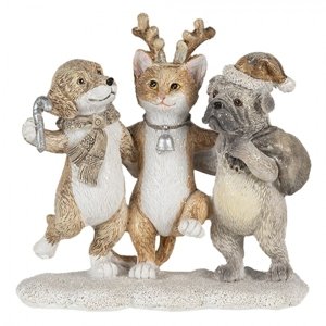 Vánoční dekorativní soška kočky a pejsků – 13x5x12 cm