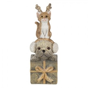 Vánoční dekorativní soška pejska a kočičky s dárkem – 5x5x13 cm