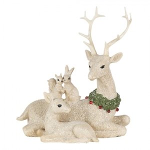 Vánoční dekorativní soška jelena s laní a veverkami – 16x9x18  cm