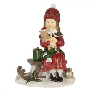 Vánoční dekorativní soška holčičky na saních – 14x9x17 cm