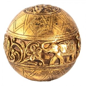 Zlatá antik dekorace koule s květy a slony – 10 cm
