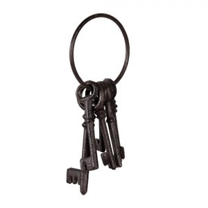 Hnědo černý dekorativní litinový svazek klíčů – 9x19x3 cm
