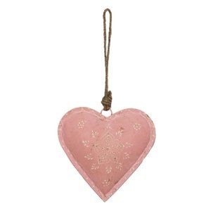 Růžové závěsné kovové srdce se zdovením Heartic – 14x4x14 cm