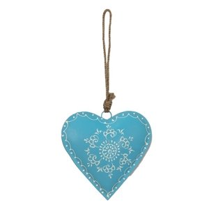 Modré závěsné kovové srdce se zdovením Heartic – 16x1x15 cm