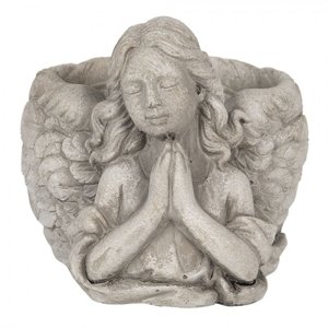 Šedý květináč s andělkou Susanna – 16x13x12 cm