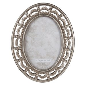 Stříbrný antik oválný fotorámeček se zdobným okrajem – 13x18 cm