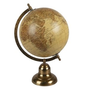Žluto-hnědý dekorativní glóbus na kovovém podstavci Globe – 22x22x33 cm