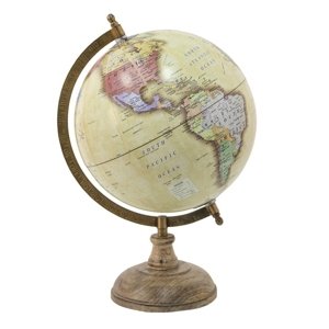 Barevný dekorativní glóbus na dřevěném podstavci Globe – 22x22x33 cm
