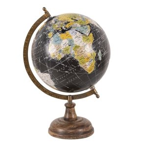 Černý dekorativní glóbus na dřevěném podstavci Globe – 22x22x33 cm