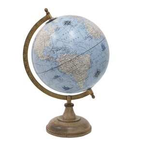 Modrý dekorativní glóbus na dřevěném podstavci Globe – 22x22x33 cm