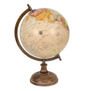 Béžový dekorativní glóbus na dřevěném podstavci Globe – 22x22x37 cm