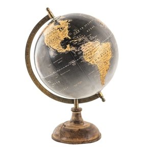 Černo-hnědý dekorativní glóbus na dřevěném podstavci Globe- 22*22*37 cm – 22x22x33 cm