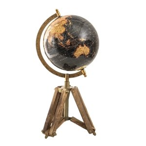 Černý dekorativní glóbus na dřevěné trojnožce Globe – 18x16x26 cm